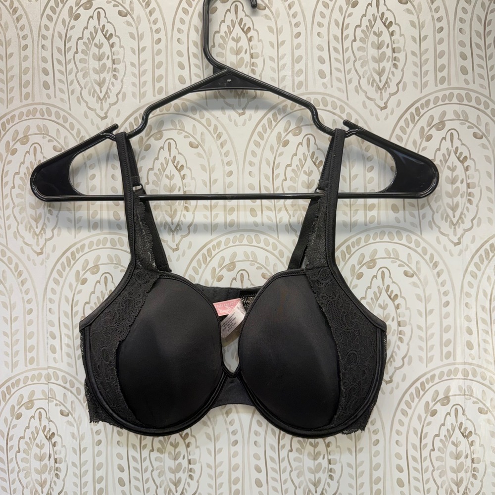 Victoria's Secret Lined Demi Bra Womens 36D Black Lace Front Closure Underwire